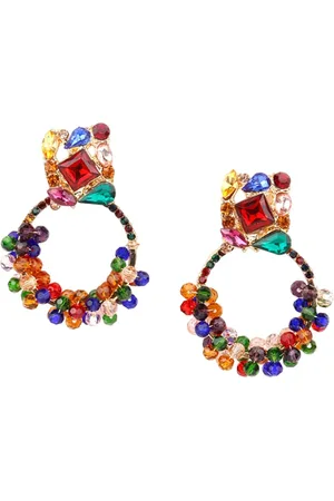 Alberre Odette Gold-Plated Crystals Studded Contemporary Drop Earrings