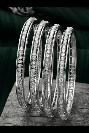 karatcart Set Of 4 Silver-Plated AD-Studded Bangles