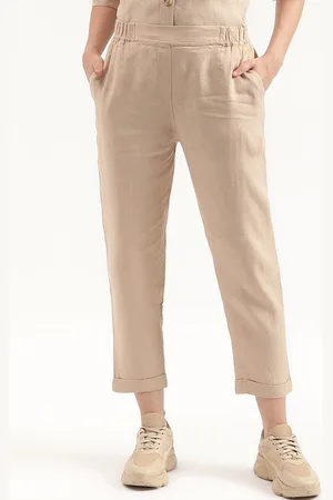 Benetton Women Self Design Linen Regular Fit Trousers