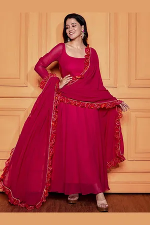 Nüd Round Neck Georgette Anarkali Kurta With Dupatta