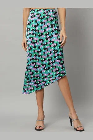 Chemistry Abstract Printed Satin A-Line Flared Knee Length Skirt