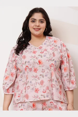 ATHENA Plus Size Floral Print Gathered Or Pleated A-Line Top