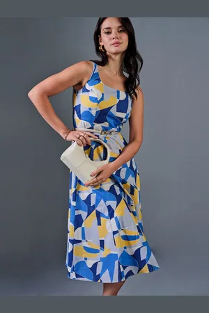 AND Print Shoulder Straps Fit & Flare Midi Dress