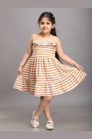 Biglilpeople Girls Checked Shoulder Straps Fit & Flare Dress