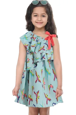 Kids On Board Girls Floral Print Flutter Sleeve Cotton Fit & Flare Dress