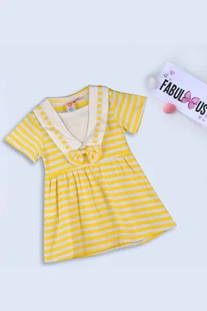 Kids On Board Girls Striped V-Neck Cotton Fit & Flare Dress