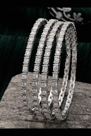 karatcart Set Of 4 Silver-Plated AD-Studded Bangles