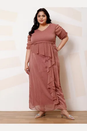 ATHENA Plus Size Polka Dot Printed Ruffled Maxi Casual Dress