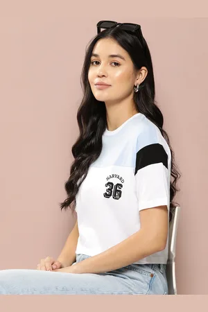 HARVARD Women Pure Cotton Colourblocked Round Neck T-shirt