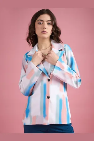 DressBerry White Printed Notched Lapel Twill Single-Breasted Blazer