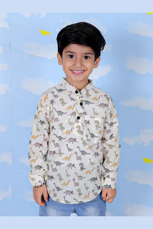 The Mom Store Boys Standard Conversational Printed Band Collar Cotton Casual Shirt