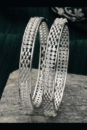 karatcart Set Of 2 Silver Plated & AD Studded Bangles