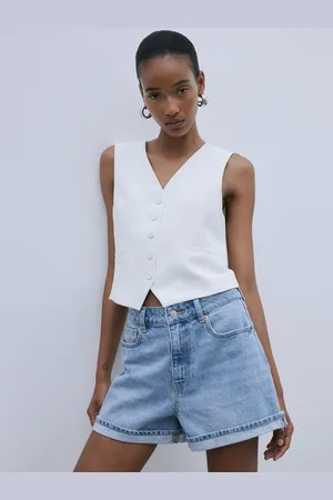 H&M Women Pure Cotton High-Waisted Denim Shorts