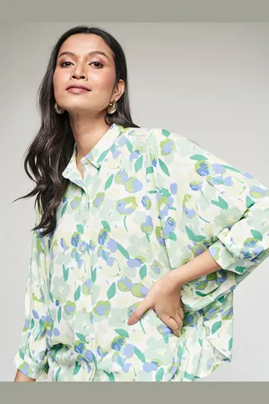 AND Print Batwing Sleeve Shirt Style Top