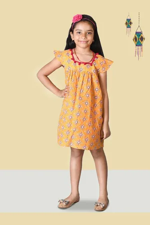 Kids On Board Girls Floral Print Cotton A-Line Dress