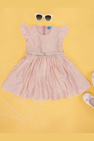 Pantaloons Girls Striped Flutter Sleeves Fit & Flare Dress