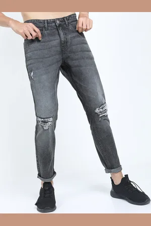 Ketch Men Grey Tapered Fit Mildly Distressed Heavy Fade Stretchable Jeans