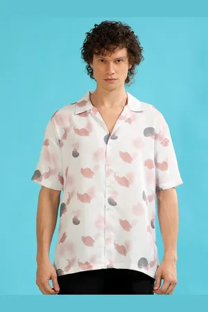 Bushirt Relaxed Abstract Printed Spread Collar Long Sleeves Oversize Casual Shirt