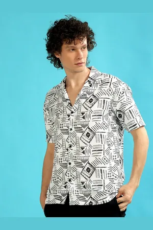 Bushirt Relaxed Geometric Printed Spread Collar Short Sleeves Oversize Party Shirt