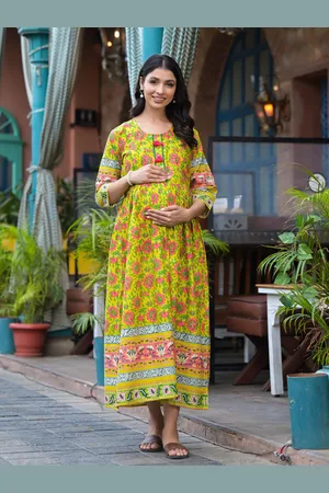 Aujjessa Floral Print Regular Sleeve Maternity A-Line Midi Cotton Dress