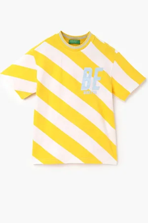 Benetton Boys Round Neck Short Sleeves Striped Pure Cotton Boxy T-shirt