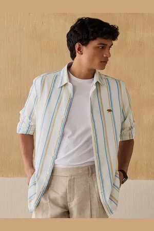 Andamen Premium Slim Fit Striped Spread Collar Long Sleeves Cotton Casual Shirt