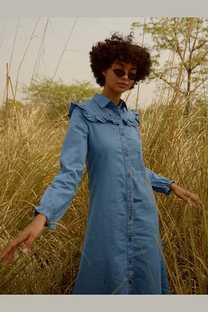 StyleStone Women Blue Denim Shirt Dress