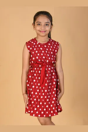 Kids On Board Girls Polka Dot Printed Pleated Dress With Belt