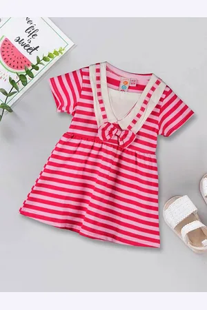 Kids On Board Girls Striped V-Neck Cotton Fit & Flare Dress