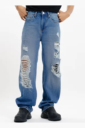 FREAKINS Men Straight Fit High-Rise Highly Distressed Heavy Fade Pure Cotton Jeans