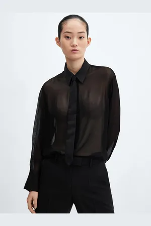 MANGO Semi-Sheer Shirt With Tie