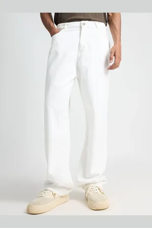 FREAKINS Men White Straight Fit Mid-Rise Light Shade Pure Cotton Clean Look Jeans
