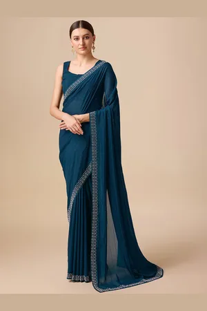 MONJOLIKA FASHION Striped Beads and Stones Embellished Organza Saree
