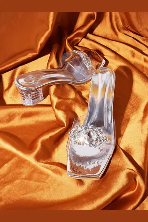 TRY ME Embellished Open Toe Block Heels