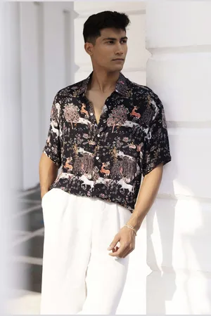 Vastramay Premium Floral Printed Spread Collar Cotton Casual Shirt