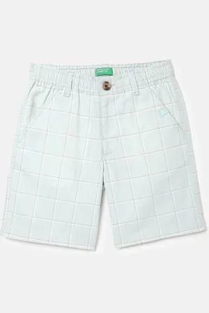 Benetton Boys Checked Mid-Rise Cotton Linen Regular Fit Shorts