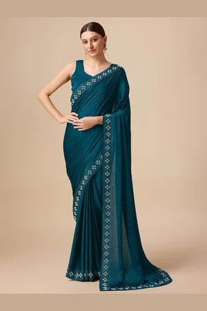 MONJOLIKA FASHION Striped Embellished Satin Designer Saree