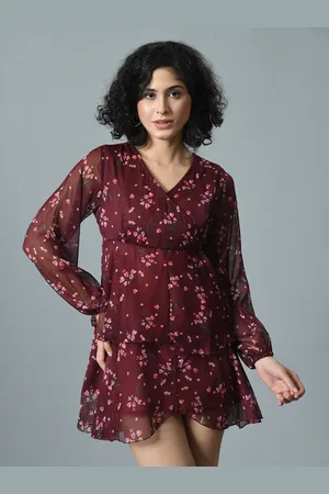 HERE&NOW Floral Print Puff Sleeve Georgette Mini Dress