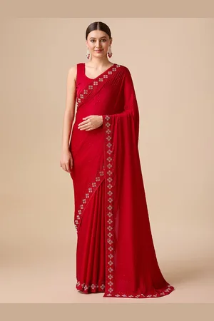 MONJOLIKA FASHION Striped Beads And Stones Embellished Satin Saree