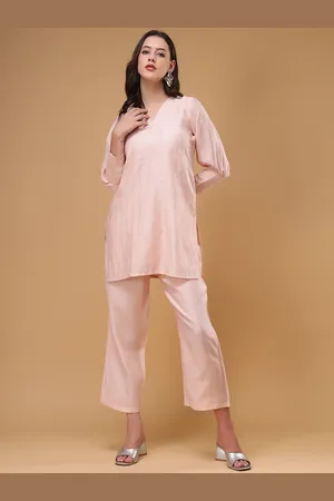 Bani Women Self Design V-Neck Top & Flared Trousers Co-Ords