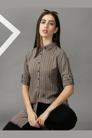 SHOWOFF Women Striped Casual Longline Shirt