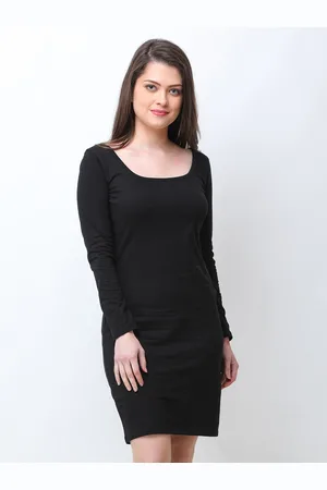 BAESD Round Neck Long Sleeves Cotton Bodycon Dress