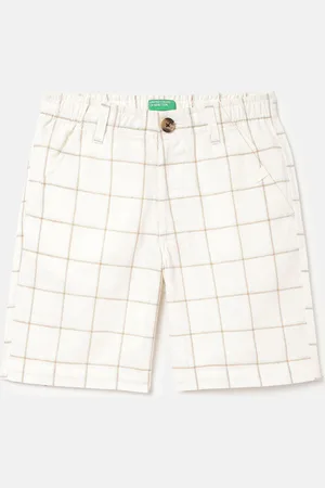 Benetton Boys Checked Cotton Linen Mid-Rise Technology Shorts