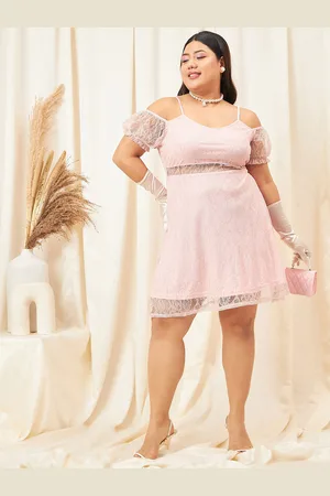 Berrylush Plus Size Self Design Cold-Shoulder Fit & Flare Mini Dress
