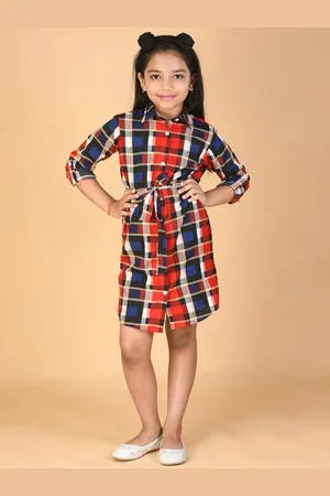 Kids On Board Girls Checked Cotton Shirt Dress