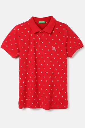 Benetton Boys Polka Dot Printed Polo Collar Pure Cotton T-shirt