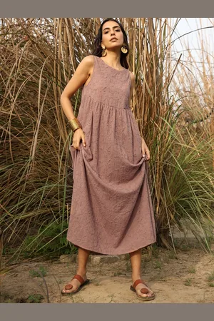 trueBrowns Floral Embroidered Round Neck A-Line Maxi Ethnic Dresses