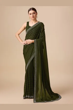 MONJOLIKA FASHION Striped Embellished Organza Saree