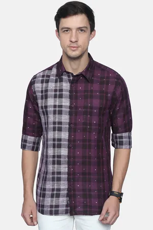 Vudu Men Comfort Tartan Checks Checked Cotton Spread Collar Casual Shirt