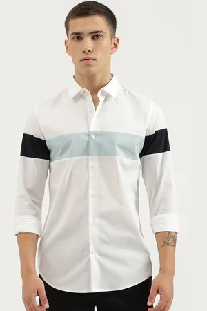 Benetton Slim Fit Colourblocked Spread Collar Long Sleeves Casual Shirt